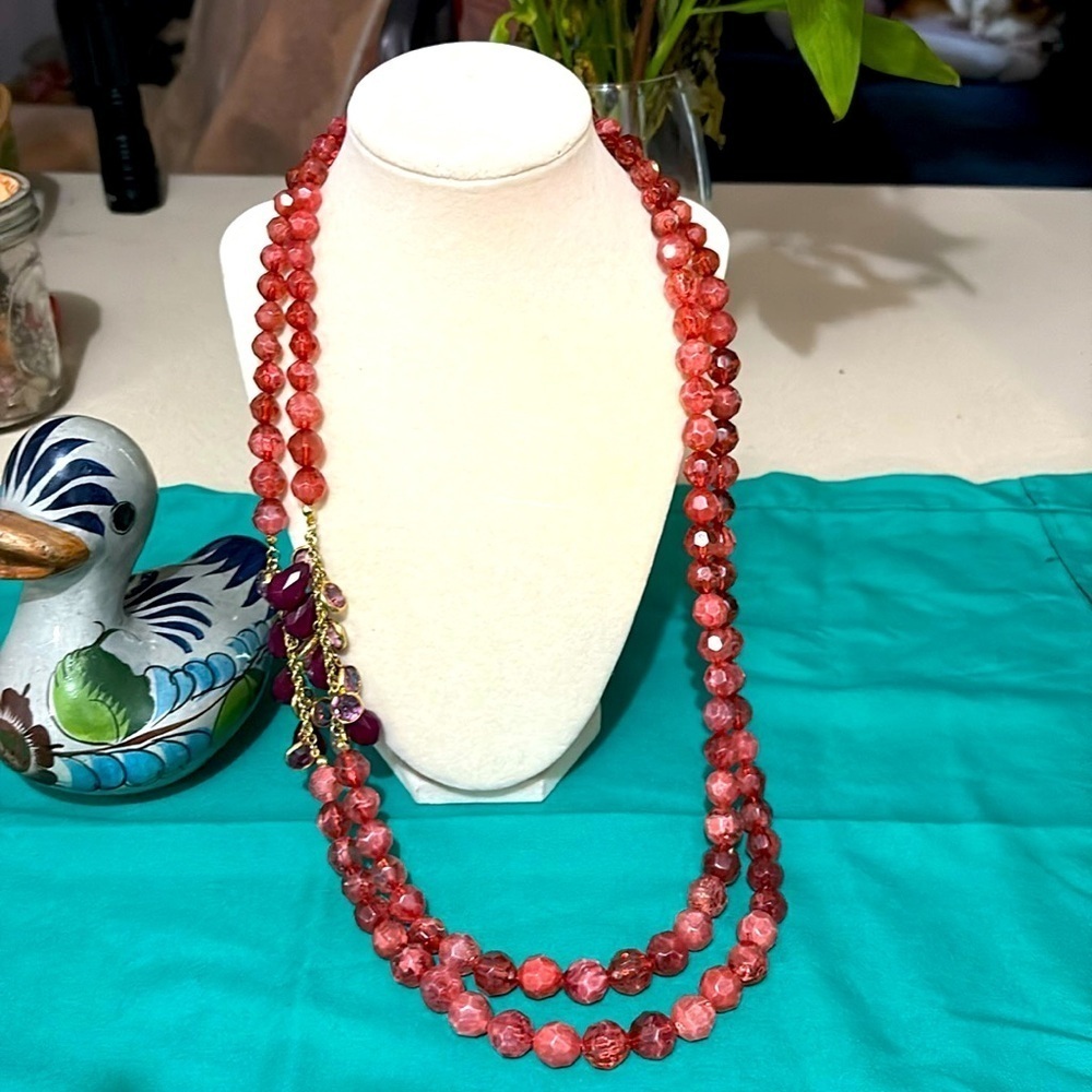 Lydell NY Vintage Double strand faceted pink, cranberry and purple bead necklace